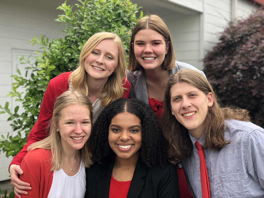 Members of the winning team included in front, left to right, Abbegail Lee, Janessa Gould, Matthew Smith and in back, left to right, Bridget Johnson and Mia Bartel