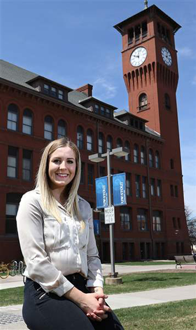 Abbey Davis outside Bowman Hall / Eau Claire Leader-Telegram photo