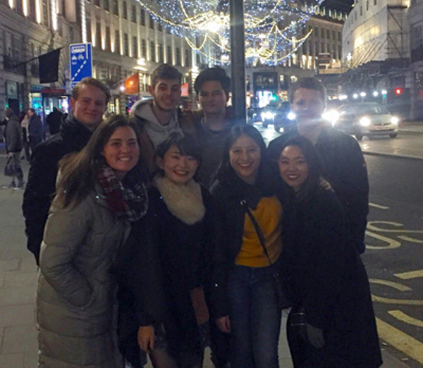 Rachel Grausam, front left, visits London.