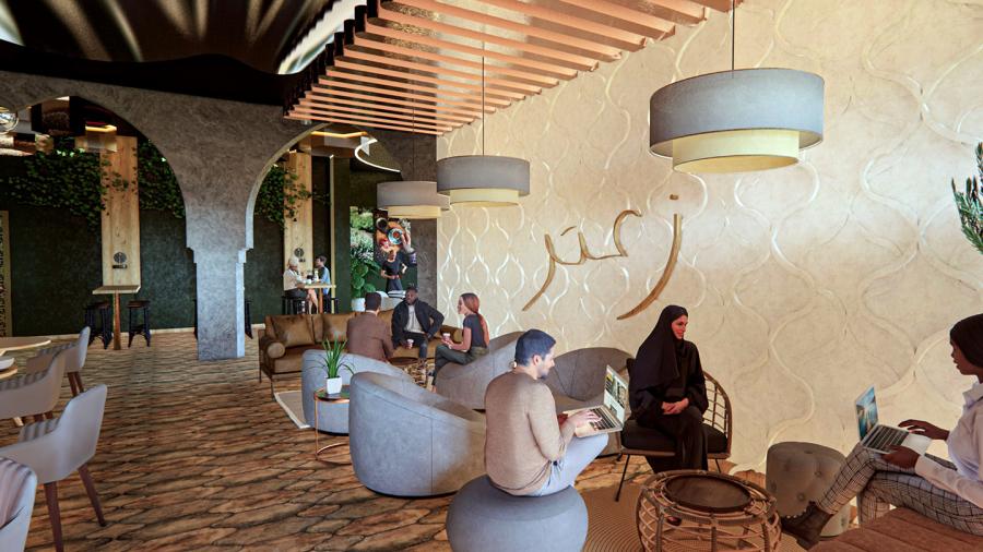 Ariel Kuchta’s design of a coffee shop with an Arabic theme won the BWBR Prize in the spring. She competed in the UW-Stout competition remotely.