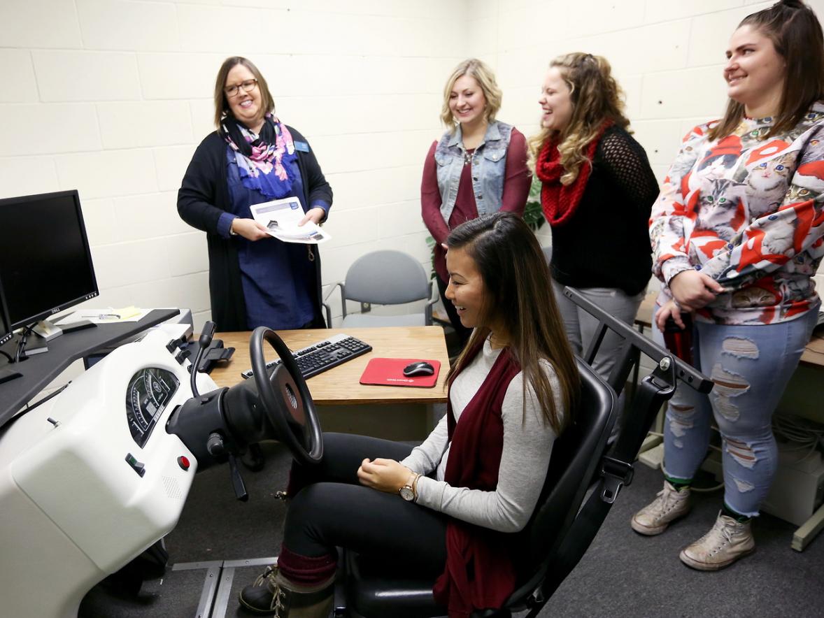 Rehabilitation counseling graduate students learn about assistive technology and independent living during a visit to the Stout Vocational Rehabilitation Institute.