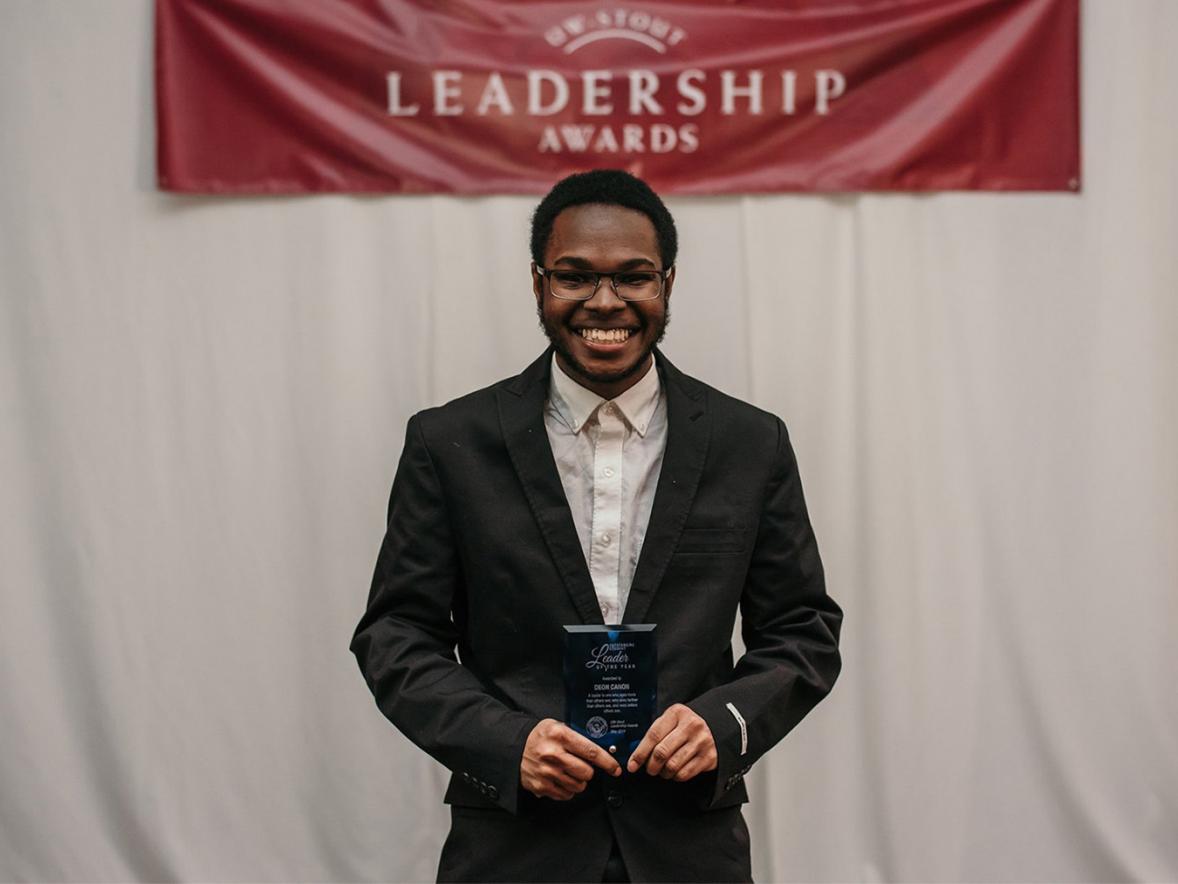 Deon Canon, Gilman Scholarship recipient, at the UW-Stout Leaderships Awards.
