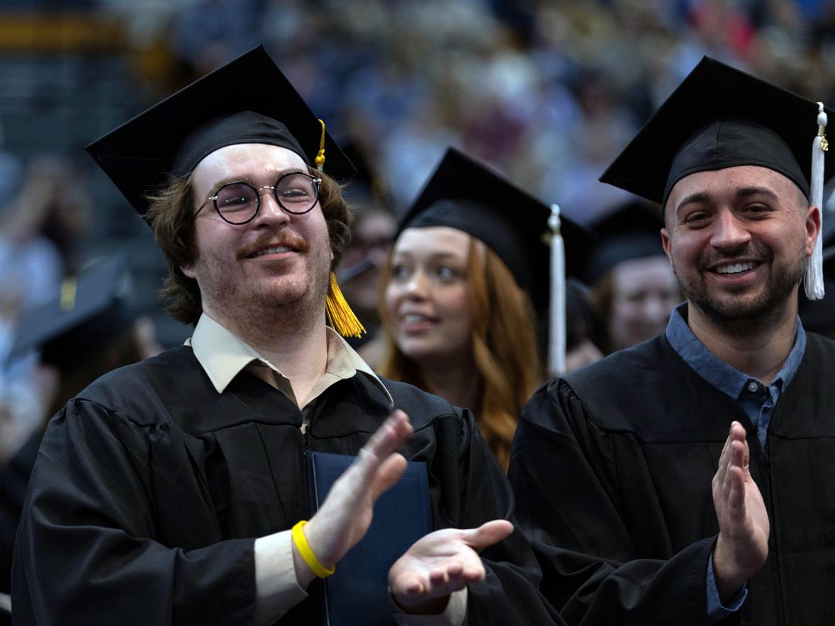 Graduates celebrate during a recent commencement ceremony at UW-Stout. This year’s ceremonies will be on Saturday, Dec. 16.