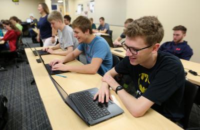 Students in Professor Diane Christie's Computer Science course.