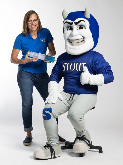 Blaze the mascot is part of the UW-Stout and UW System effort to have 70% of students vaccinated by Oct. 15.